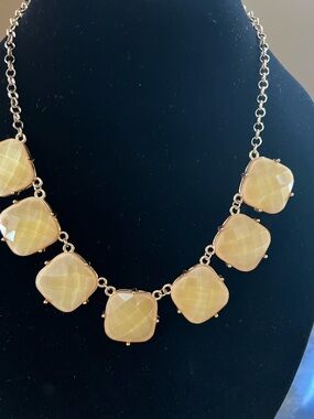 Gold-Tone Yellow Square Stone Necklace - Women Jewelry 20in